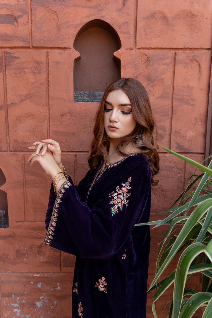 URGE - 2PC VELVET HEAVT EMBROIDERED SHIRT WITH VELEVT EMBROIDERED SLEEVES-TBF- 1906- MICROO 9000  VELVET