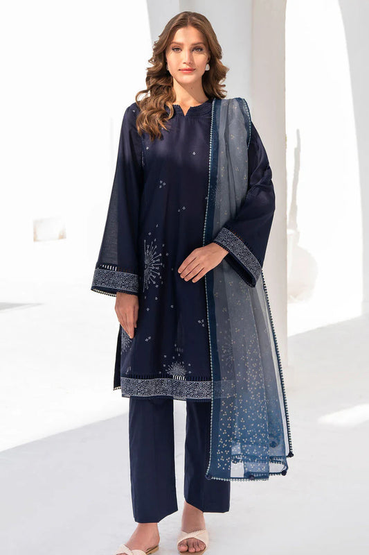 JAZMIN- 3PC DHANAK HEAVY EMBROIDERED SHIRT WITH ORGANZA PRINT DUPATTA-TANA-1535