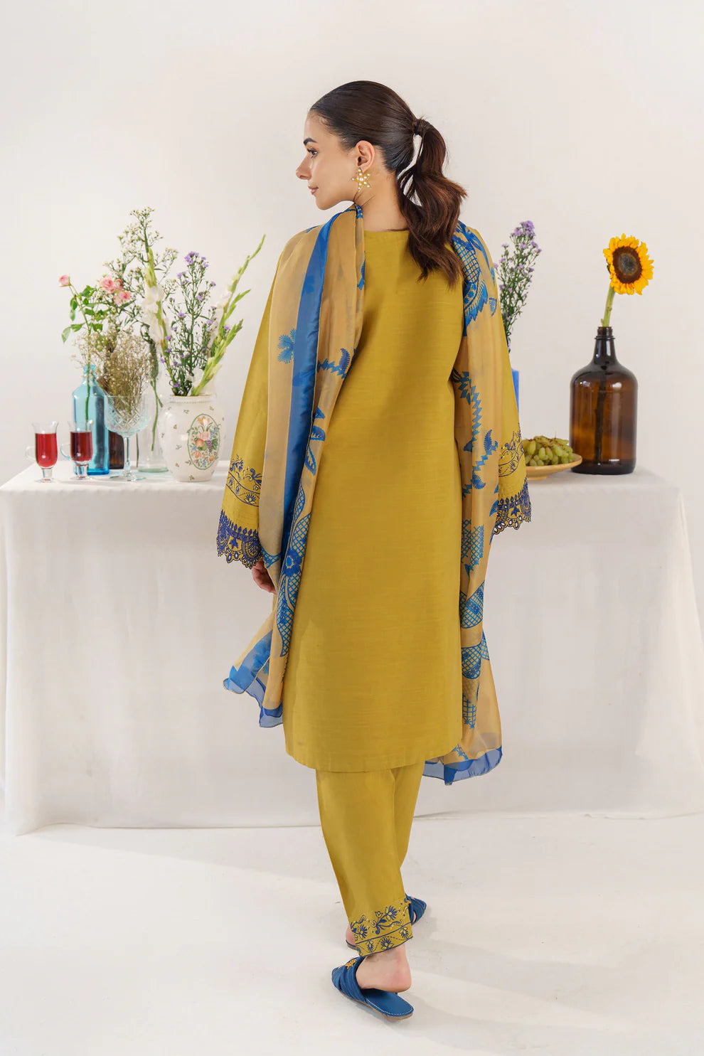 HANA- 3PC KHADAR EMBROIDERED SHIRT WITH COUTURE PRINT SHAWL AND TROUSER-TANA-1533