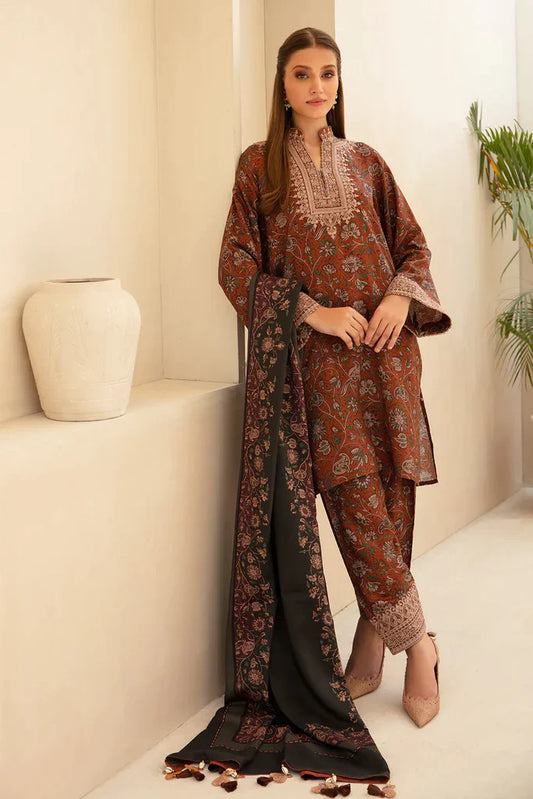 BAROQUE - 3PC KARANDI PRINTED EMBROIDERED SHIRT WITH KARANDI PRINTED SHAWL AND KARANDI PRINTED TROUSER-TANA-1565