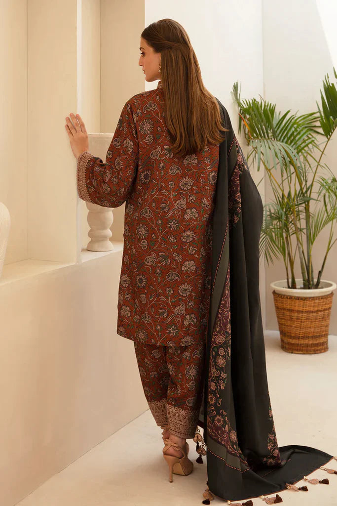 BAROQUE - 3PC KARANDI PRINTED EMBROIDERED SHIRT WITH KARANDI PRINTED SHAWL AND KARANDI PRINTED TROUSER-TANA-1565