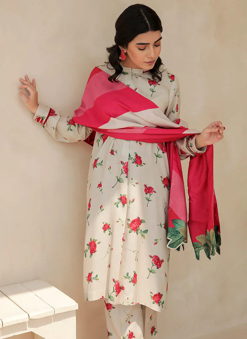 BAROQUE - 3PC KARANDI PRINTED SHIRT WITH KARANDI PRINTED DUAPTTA AND TROUSER-TANA-1594