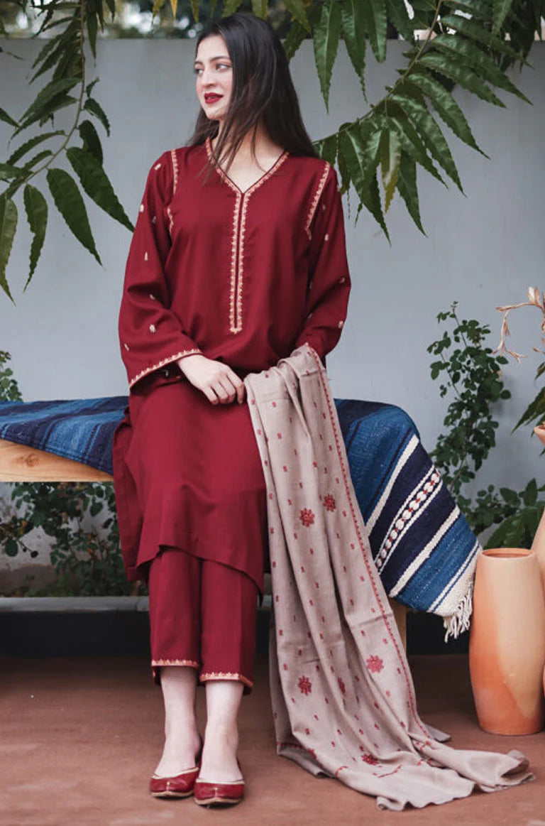 ASLING- 3PC DHANAK EMBROIDERED SHIRT DHANAK EMBROIDERED DUPATTA AND TROUSER-TANA-1583