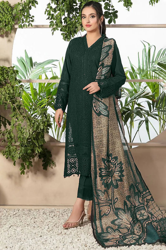 ZAINAB CHOTANI - 3PC CHIKENKARI LAWN EMBROIDERED WITH COTTON SILK PRINT DUPATTA -TANA-5207