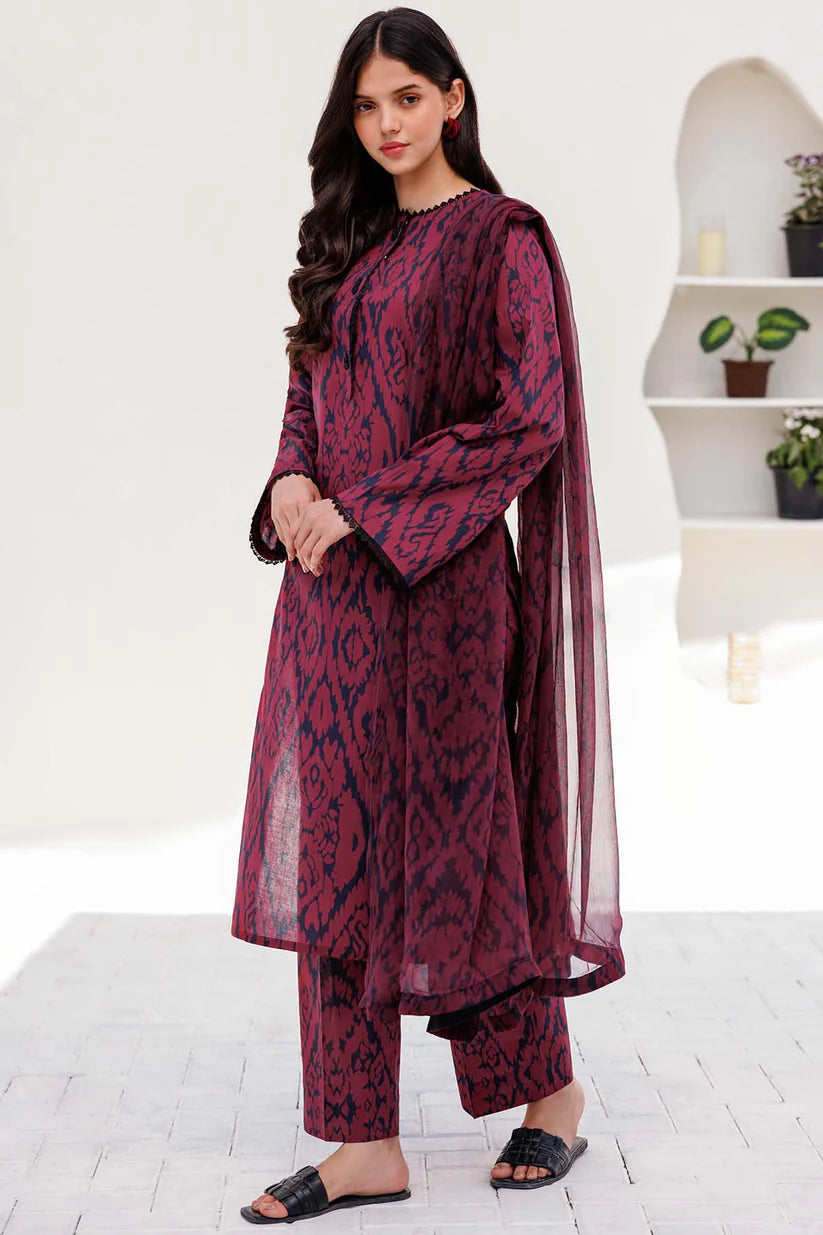 Cross Stitch-3pc Kranadi Print Shirt With Karandi Print Shawl And Trouser- TBF-1733