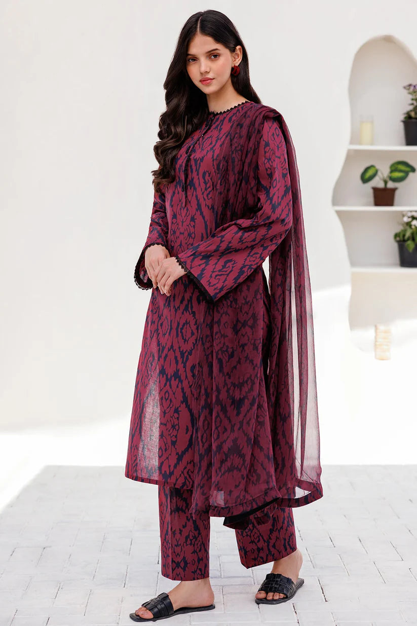 Cross Stitch-3pc Kranadi Print Shirt With Karandi Print Shawl And Trouser- TBF-1733