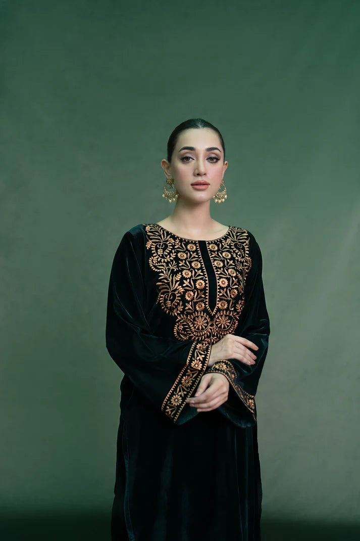 URGE - 2PC Velvet Heavy Embroidered Shirt With Velvet Heavy Embroidered Trouser-TBF-1912