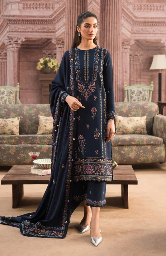 SERAN-3PC DHANAK EMBROIDERED SHIRT WITH DHANAK EMBROIDERD SHAWL-TANA-1527