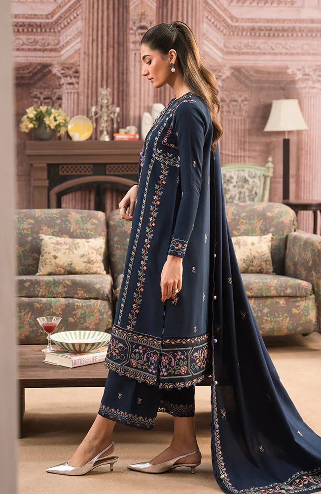 SERAN-3PC DHANAK EMBROIDERED SHIRT WITH DHANAK EMBROIDERD SHAWL-TANA-1527