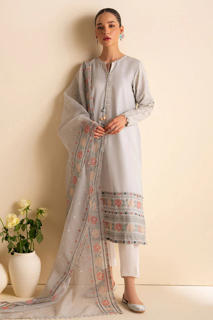 CROSS STITCH-3PC DHANAK EMBROIDERED SHIRT WITH ORGANZA EMBROIDRED DUPATTA AND TROUSER-TANA-1749