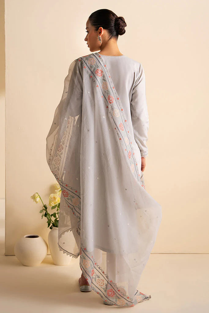 CROSS STITCH-3PC DHANAK EMBROIDERED SHIRT WITH ORGANZA EMBROIDRED DUPATTA AND TROUSER-TANA-1749