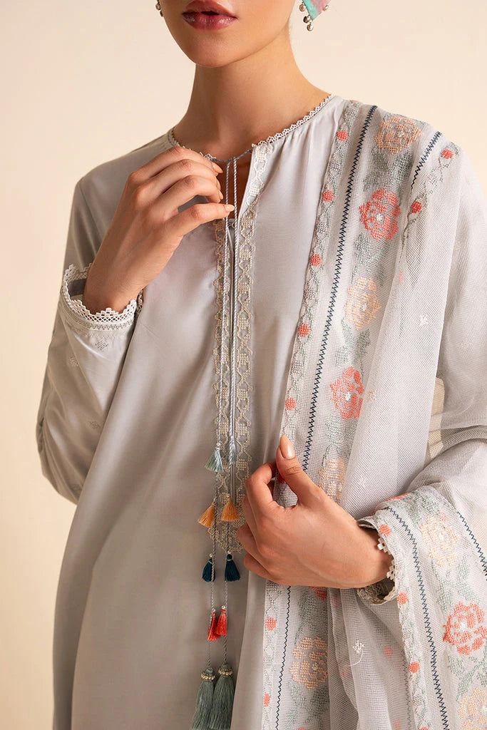 CROSS STITCH-3PC DHANAK EMBROIDERED SHIRT WITH ORGANZA EMBROIDRED DUPATTA AND TROUSER-TANA-1749