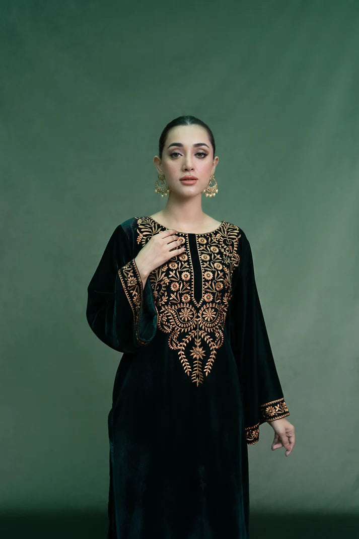 URGE - 2PC Velvet Heavy Embroidered Shirt With Velvet Heavy Embroidered Trouser-TBF-1912