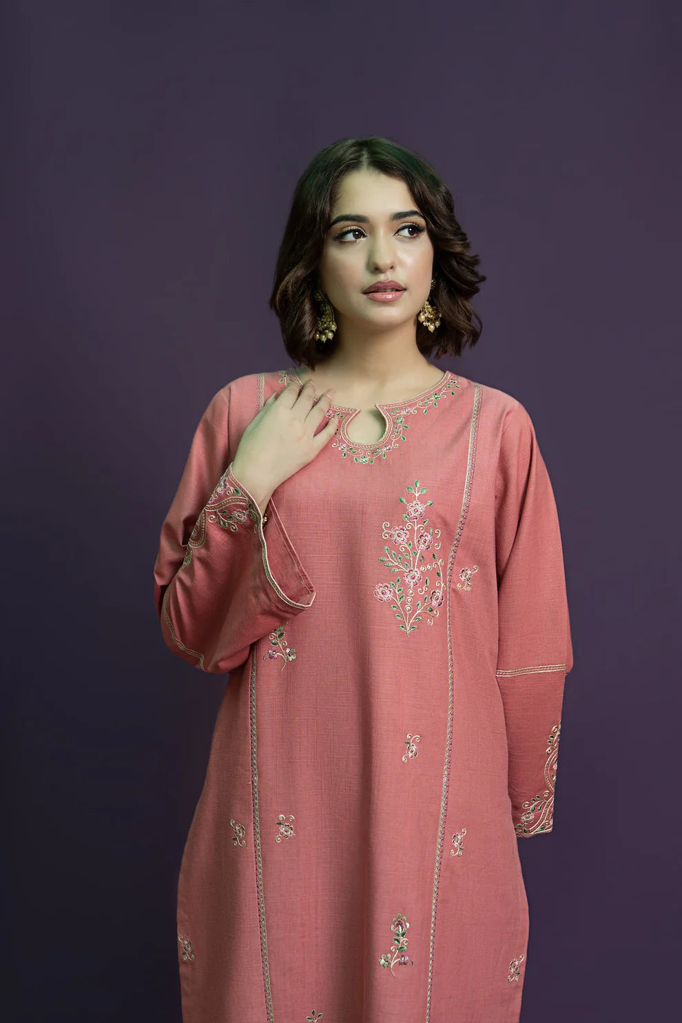 URGE-2PC KHADAR EMBROIDRED SHIRT WITH AND EMBROIDRED TROUSER-TANA-1746