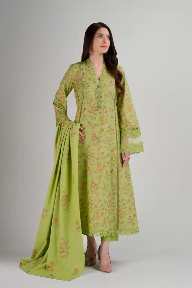 BAREEZE- 3PC DHANAK EMBROIDERED SHIRT DHANAK EMBROIDERED DUPATTA AND TROUSER-TANA-1665