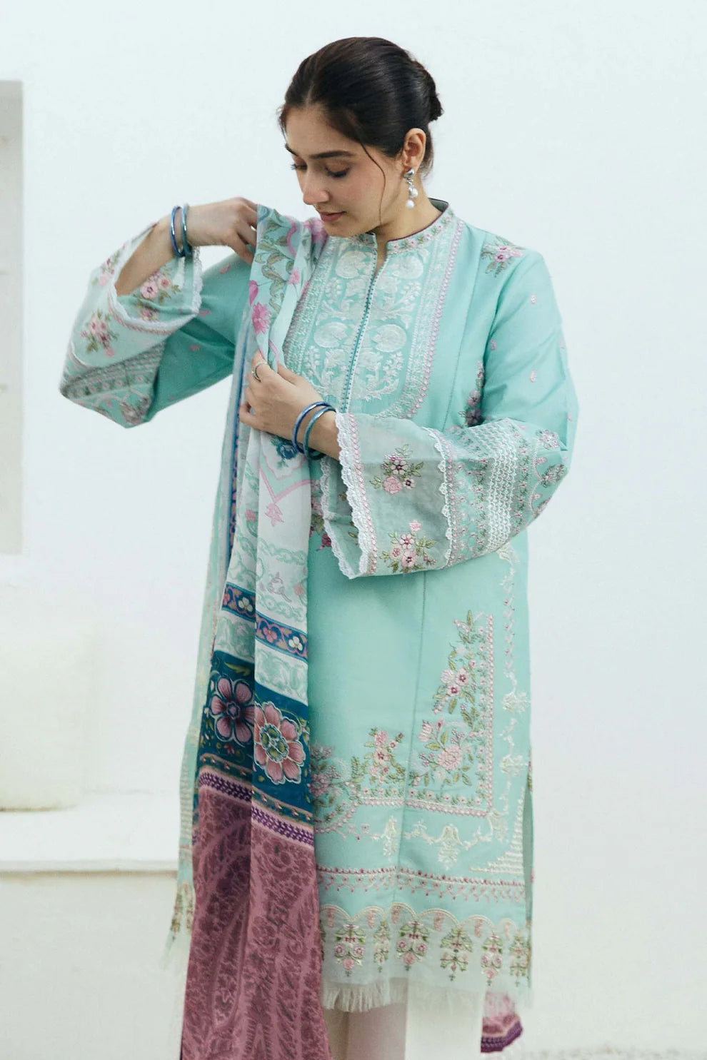 ZAHRA SHAHJAHAN- 3PC LAWN EMBROIDERED SHIRT WITH DIAMOND PRINT DUPATTA-TANA-5250