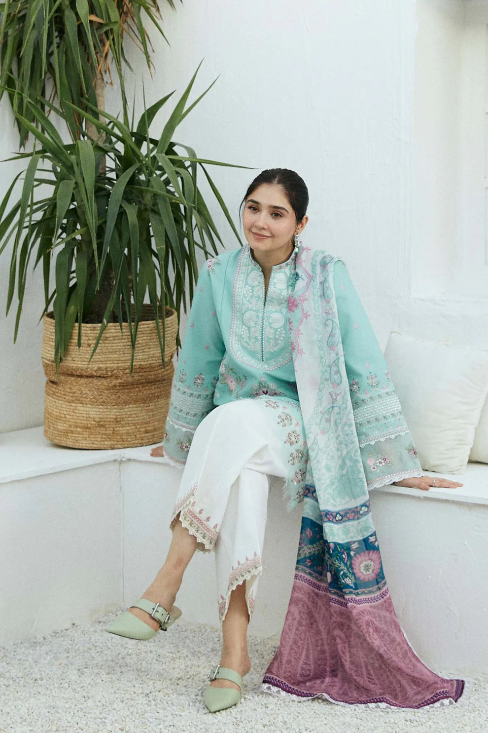 ZAHRA SHAHJAHAN- 3PC LAWN EMBROIDERED SHIRT WITH DIAMOND PRINT DUPATTA-TANA-5250