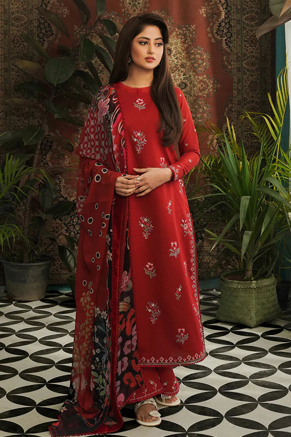 AFSANEH- 3PC LAWN EMBROIDERED SHIRT WITH DIAMOND PRINT DUPATTA-TANA-2004