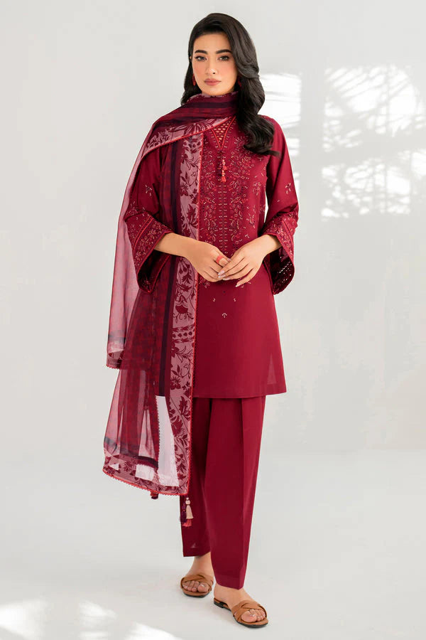 JAZMIN- LAWN 3PC EMBROIDERED SHIRT WITH DIAMOND PRINT DUPATTA WITH TROUSER-TANA-5289