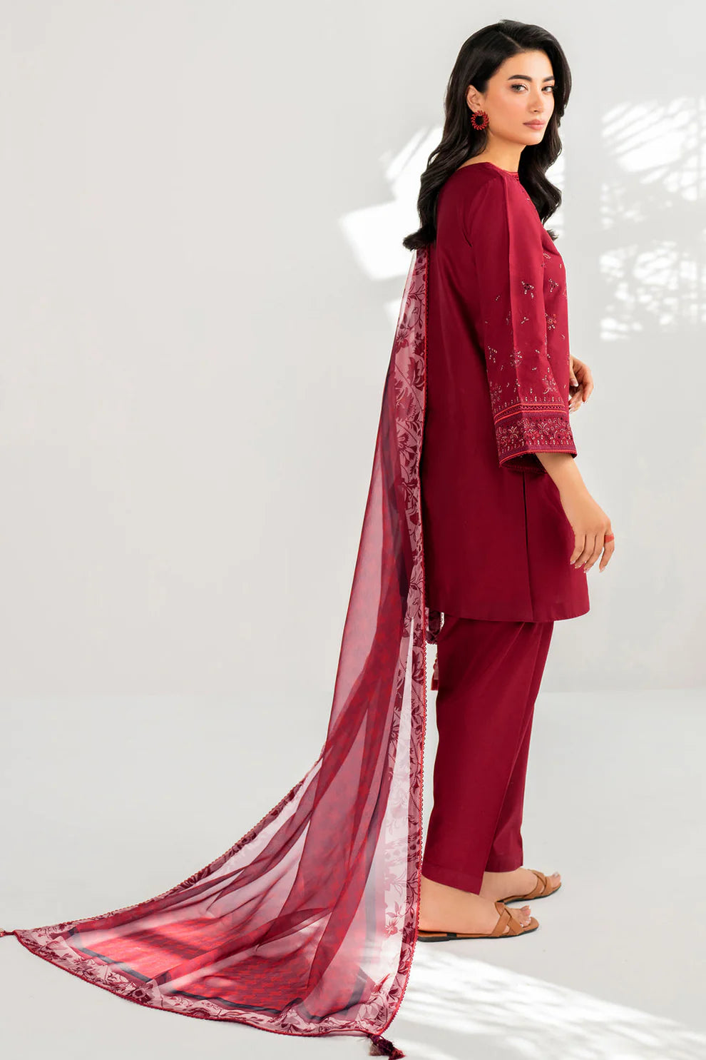 JAZMIN- LAWN 3PC EMBROIDERED SHIRT WITH DIAMOND PRINT DUPATTA WITH TROUSER-TANA-5289