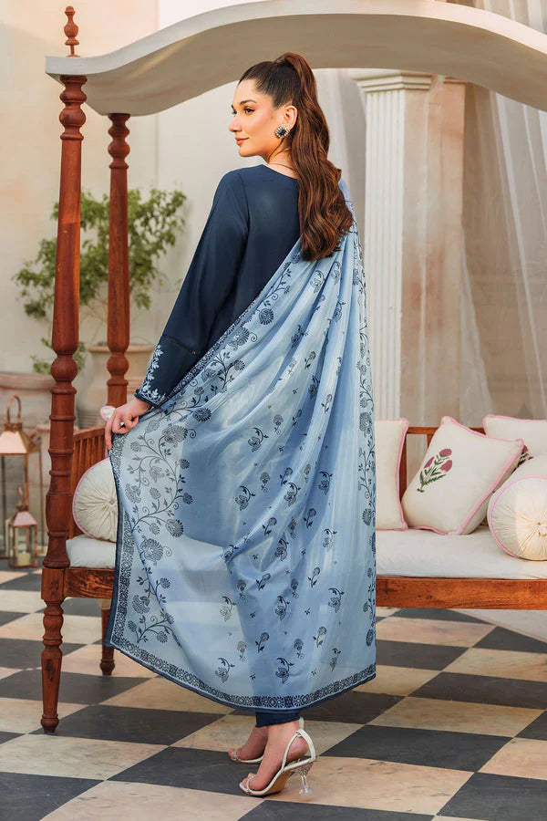 ZIVA-3PC DHANAK EMBROIDERED WITH COUTURE PTINT PRINT-TANA-1529