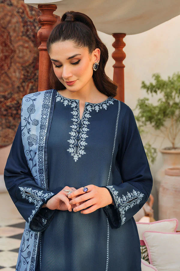 ZIVA-3PC DHANAK EMBROIDERED WITH COUTURE PTINT PRINT-TANA-1529