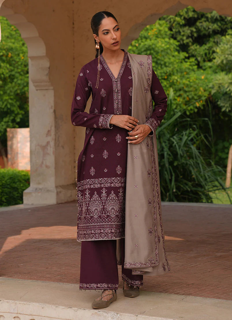 IMAGE-3PC DHANAK EMBROIDERED SHIRT DHANAK EMBROIDERED SHAWL AND TROUSER-1741