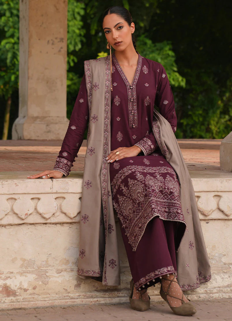 IMAGE-3PC DHANAK EMBROIDERED SHIRT DHANAK EMBROIDERED SHAWL AND TROUSER-1741