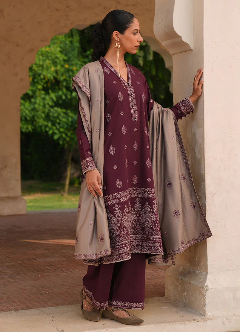 IMAGE-3PC DHANAK EMBROIDERED SHIRT DHANAK EMBROIDERED SHAWL AND TROUSER-1741