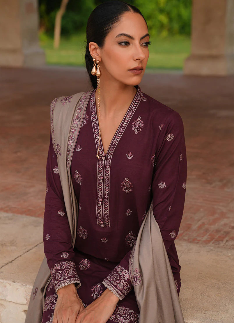 IMAGE-3PC DHANAK EMBROIDERED SHIRT DHANAK EMBROIDERED SHAWL AND TROUSER-1741