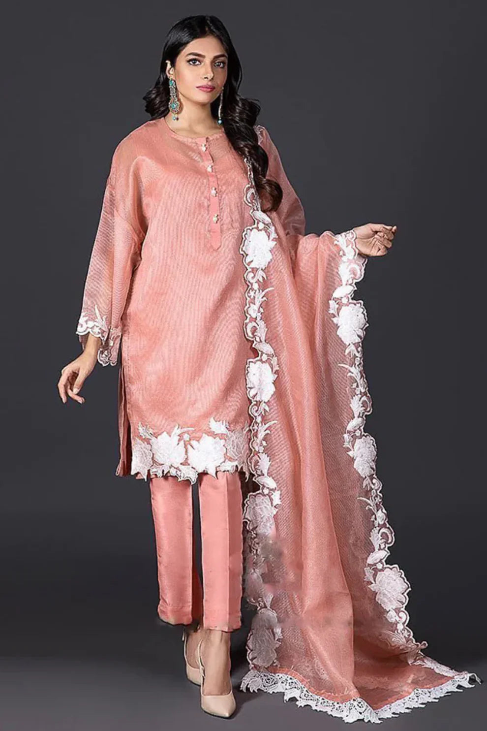 MARIA B - 3PC LAWN HEAVY EMBROIDERED SHIRT WITH ORGANZA CUTWORK DUPATTA-5222