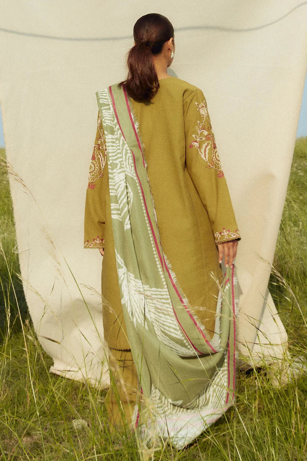 ZARA SHAHJAHAN- 3PC DHANAK EMBROIDERED SHIRT WITH WOOL PRINT SHAWL AND TROUSER-TANA-1751